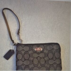 Coach Signature PVC Double Corner Zip Wristlet Wallet - Black E1532F53536